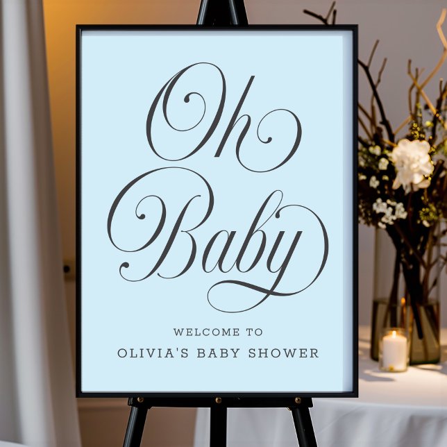Affiche Oh Baby Elegant Blue Boy Baby Shower Welcome Sign (Créateur téléchargé)
