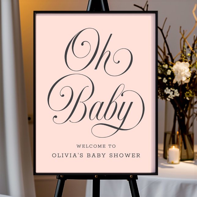 Affiche Oh Baby Elegant Pink Girl Baby Shower Welcome Sign (Créateur téléchargé)