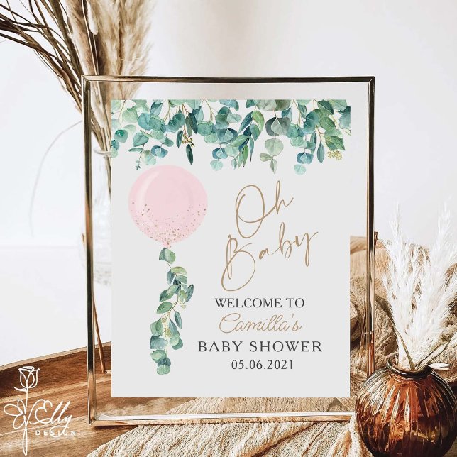 Affiche Oh Baby Eucalyptus Baby shower de ballon rose (Créateur téléchargé)