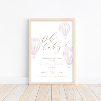 Affiche Oh Baby - Fille Baby shower à bulle à air chaud