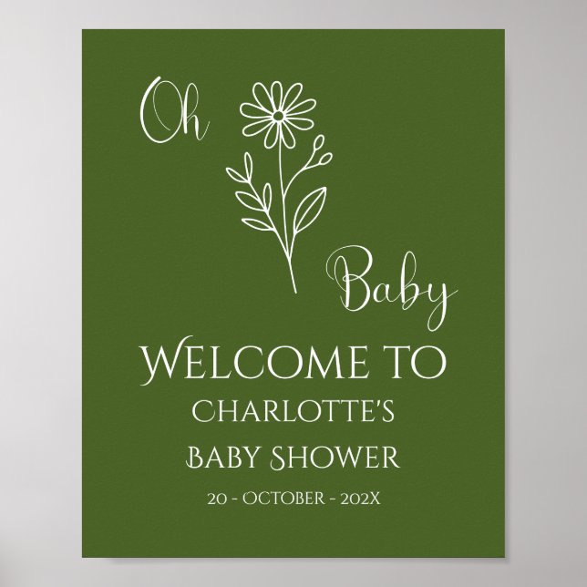 Affiche Oh Baby Minimalist Wildflower Baby Shower Welcome (Devant)