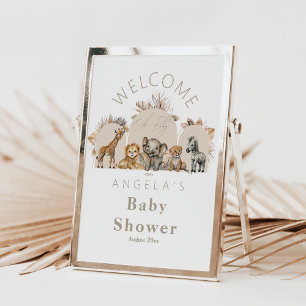 Affiche Oh Baby Safari Animaux Boho Baby shower bienvenue