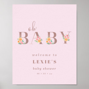 Affiche Oh Baby Type et Baby shower Rose Bienvenue