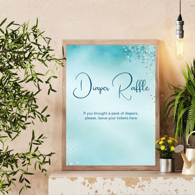 Affiche Oh bébé aqua bleu baby shower diaper signe de tomb (Oh baby aqua blue watercolor baby shower diaper raffle table sign personalized baby shower decor)