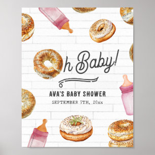 Affiche Oh Bébé Bouteilles & Bagels Baby shower rose Bienv