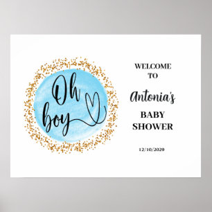 Affiche Oh Boy Baby Shower Bleu de Bienvenue