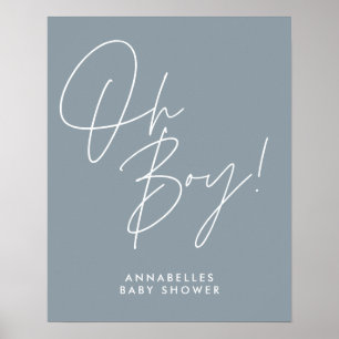 Affiche oh Boy baby shower script moderne bébé bleu élégan