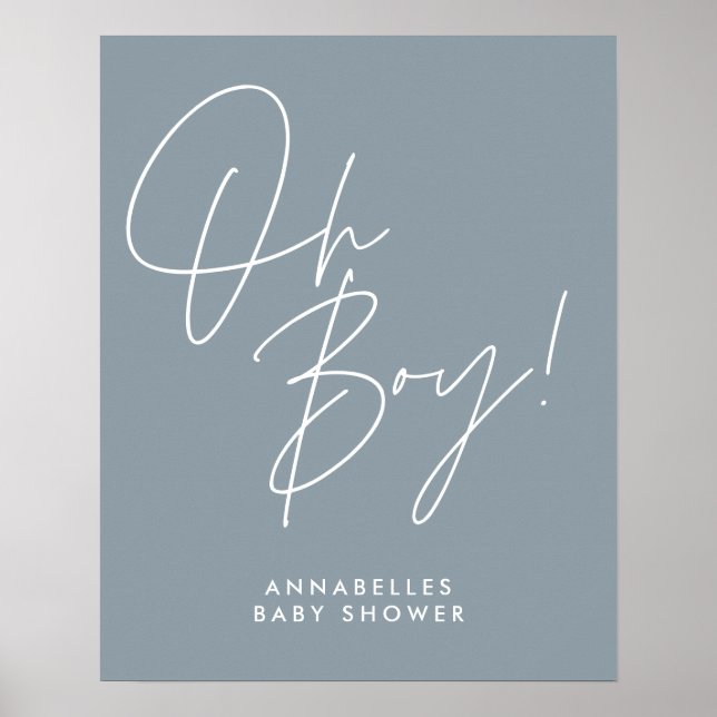 Affiche oh Boy baby shower script moderne bébé bleu élégan (Devant)