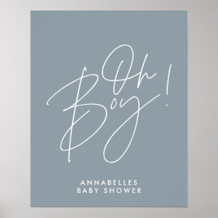 Affiche oh Boy baby shower script moderne bébé bleu élégan