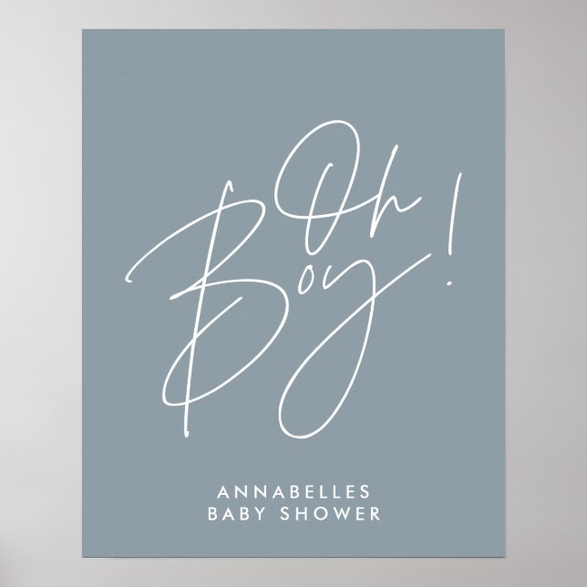 Affiche oh Boy baby shower script moderne bébé bleu élégan (Devant)