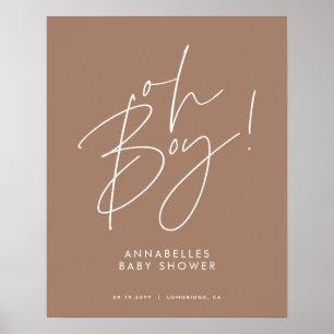 Affiche oh Boy baby shower script moderne brun élégant