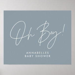Affiche Oh Boy baby shower typographie moderne bleu
