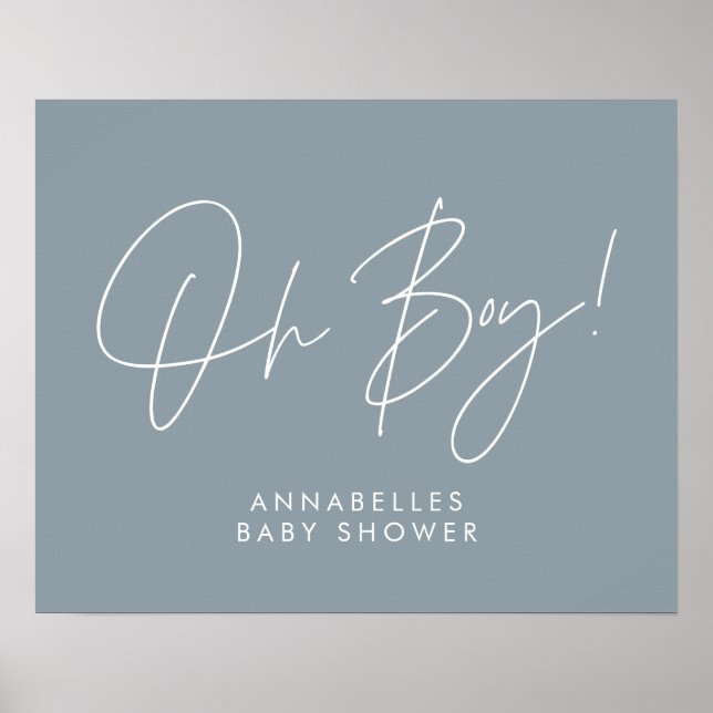 Affiche Oh Boy baby shower typographie moderne bleu (Devant)