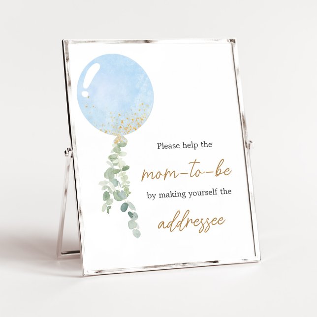 Affiche Oh Boy Balloon Baby shower Enveloppe Station (Blue Balloon Eucalyptus Baby Shower Envelope Station Sign)