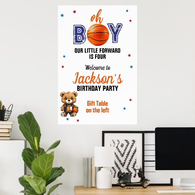Affiche Oh Boy Basketball Thème Anniversaire (Bureau à domicile)