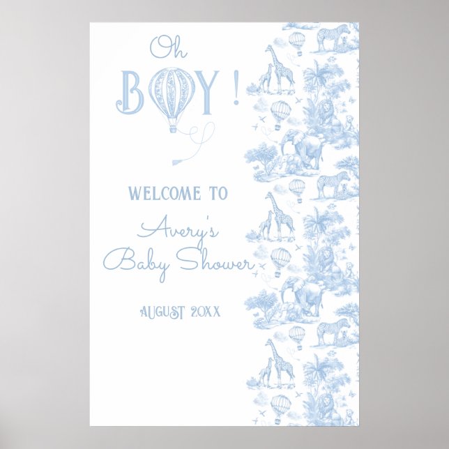 Affiche Oh Boy Blue Toile Safari Animal Baby Shower (Devant)