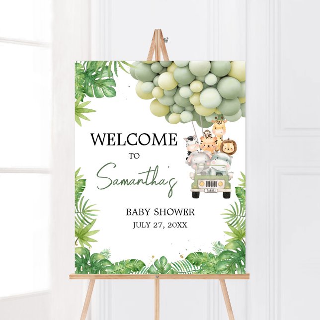 Affiche Oh Boy Jungle Baby shower Safari Bienvenue (Safari Truck Balloons Baby Shower Welcome Sign)
