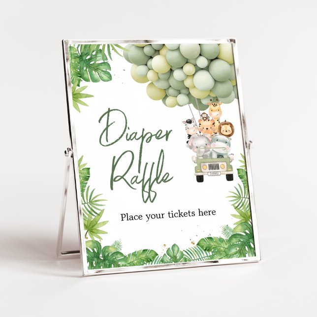 Affiche Oh Boy Jungle Safari Baby shower Déchets Raffle (Safari Truck Balloons Baby Shower Diaper Raffle Sign
)