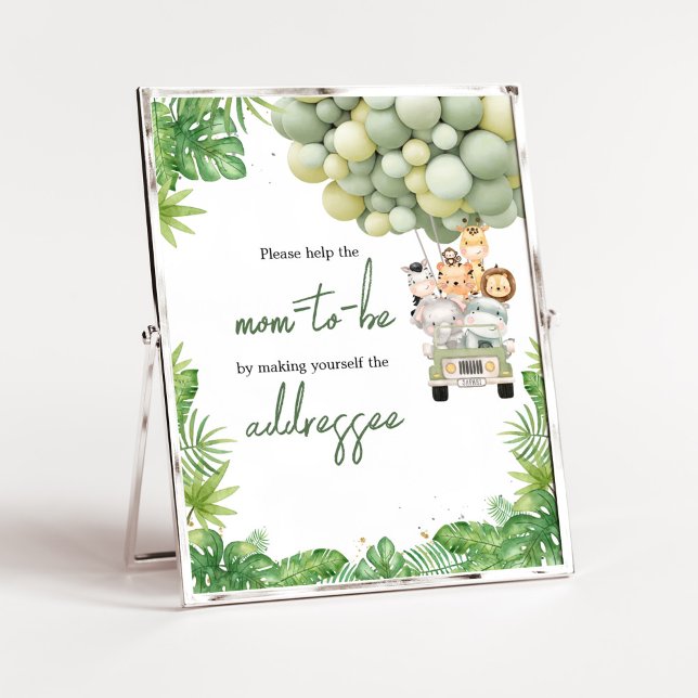 Affiche Oh Boy Jungle Safari Baby shower Enveloppe Station (Safari Truck Balloons Baby Shower Envelope Station Sign)