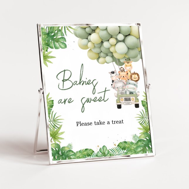 Affiche Oh Boy Jungle Safari Baby shower Les bébés sont do (Safari Truck Balloons Baby Shower Babies are Sweet Sign)