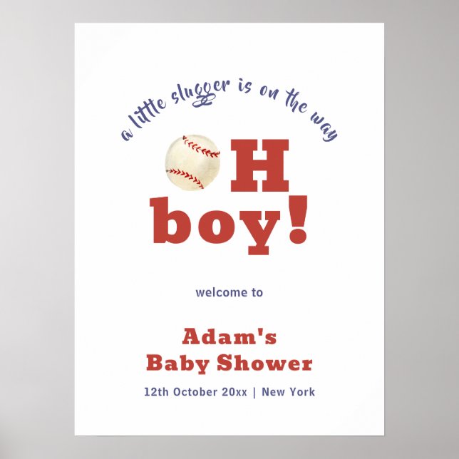 Affiche Oh Boy Little Slugger Baseball Baby Shower Welcome (Devant)