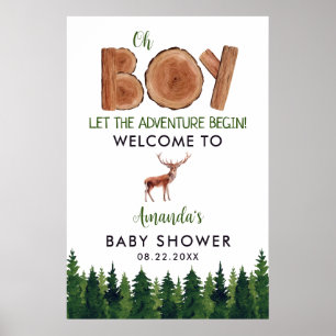 Affiche Oh Boy - Rustic Boy Baby shower Woodland Bienvenue