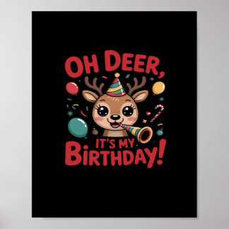 Affiche Oh Cerf C'est Mon Anniversaire Mignon Renne Festif