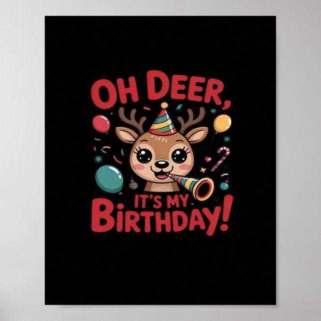 Affiche Oh Cerf C'est Mon Anniversaire Mignon Renne Festif (Devant)