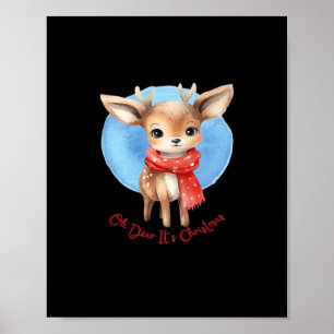 Affiche Oh Cerf C'est Noël Design Rétro Classique