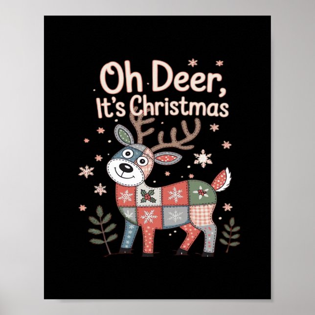 Affiche Oh Cerf C'est Noël Petits Carrés Patchwork (Devant)