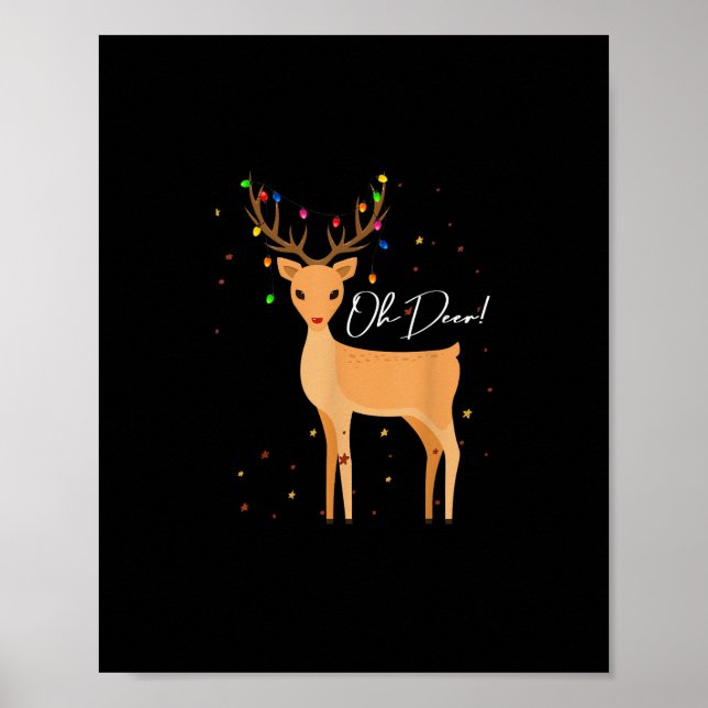 Affiche Oh Cerf Lumière de Noël Pyjama Mignon Renne Fête (Devant)