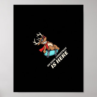 Affiche Oh Cerf Noël Est Là Graphisme de Cerf en Skateboar