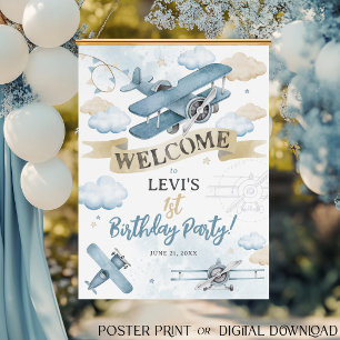 Affiche Oh Comme le Temps Passe Fête d'Anniversaire Avion