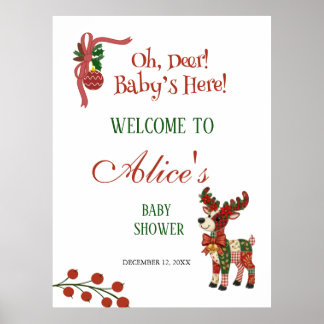 Affiche Oh, Deer! Baby’s Here! – Christmas Baby Shower