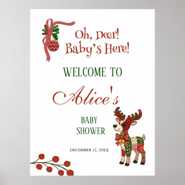 Affiche Oh, Deer! Baby’s Here! – Christmas Baby Shower (Devant)