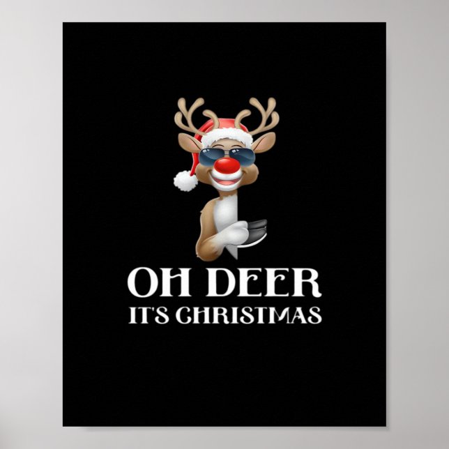 Affiche Oh Deer Its Christmas Reindeer With Red Nose And S (Devant)
