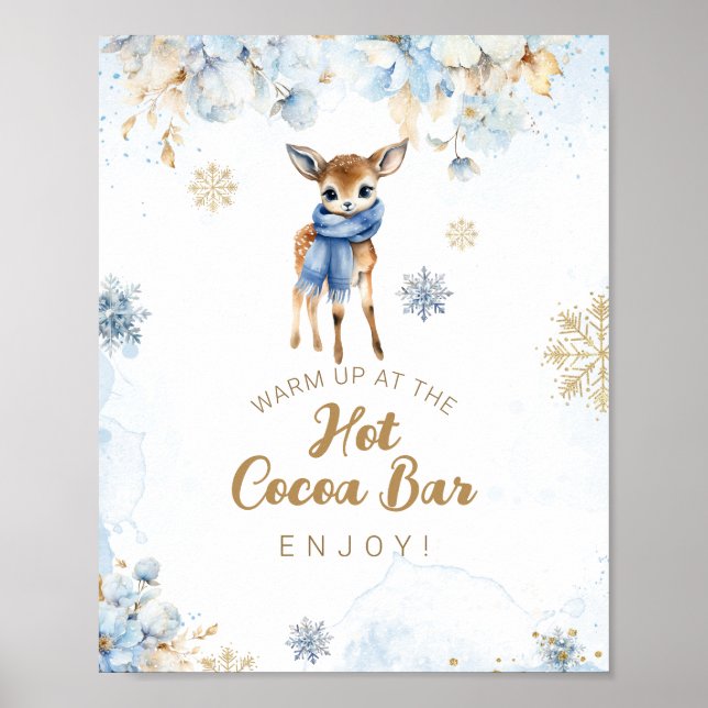 Affiche Oh Deer Winter Baby Boy Shower Cocoa Bar (Devant)