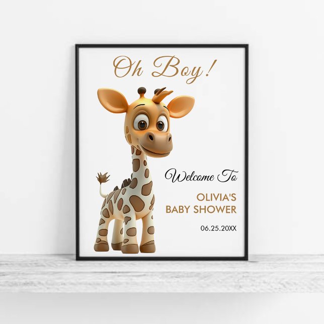 Affiche Oh Garçon Baby Giraffe Cute Boy Baby shower Bienve (Oh Boy Baby Giraffe Cute Boy Baby Shower Welcome Sign )
