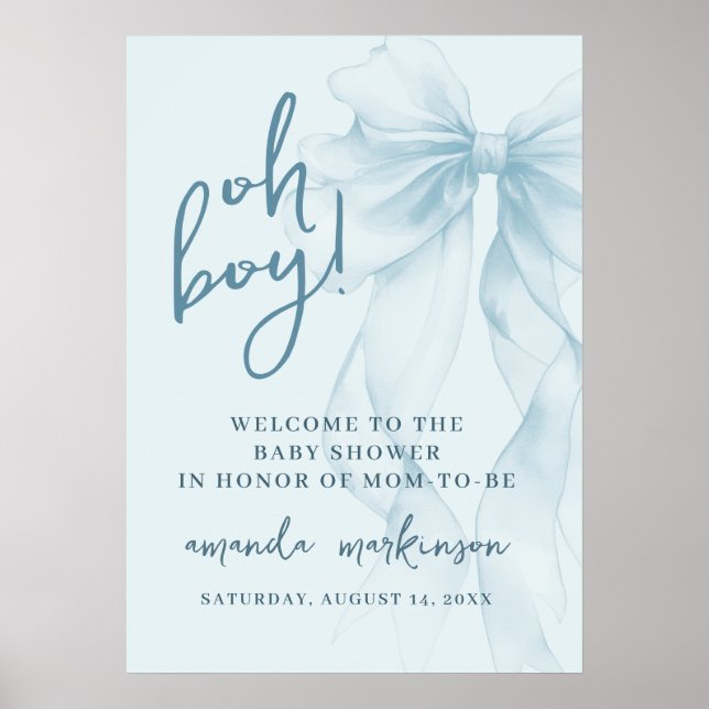 Affiche Oh Garçon Bleu Accueil Baby Shower Aquarelle (Devant)