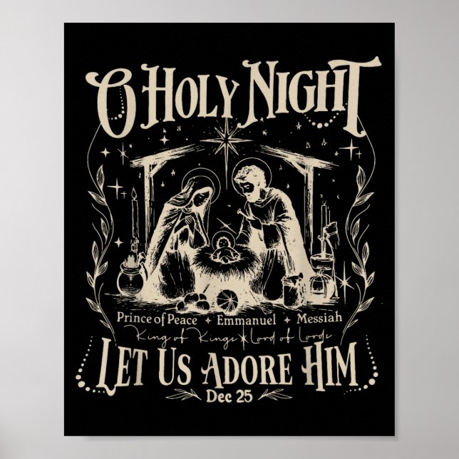 Affiche Oh Holy Night Let Us Adore Him Christmas Christian (Devant)