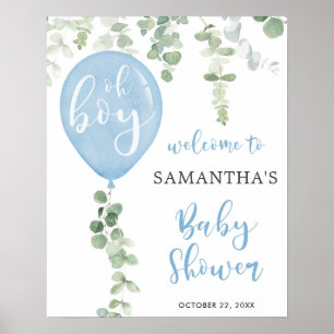 Affiche Oh mon garçon Ballon bleu eucalyptus baby shower b