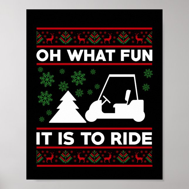 Affiche Oh Quel Amusant C'Est De Circuler Golf Panier Noël (Devant)