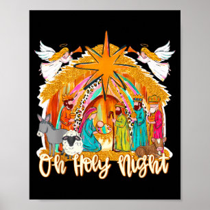 Affiche Oh Sainte Nuit Scène de la Nativité Chrétienne Noë