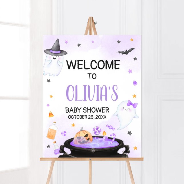 Affiche Oh Sheet Boo-y Halloween Baby Shower Welcome (Purple Oh Sheet Boo-y Ghoul Baby Shower Welcome Sign)