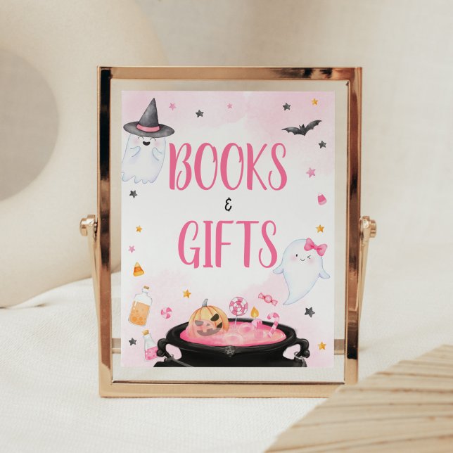Affiche Oh Sheet Ghoul Halloween Livres et cadeaux (Pink Oh Sheet Baby Shower Books and Gift Sign)