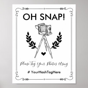 Affiche Oh Snap Botanique Vintage Mariage Hashtag Selfie