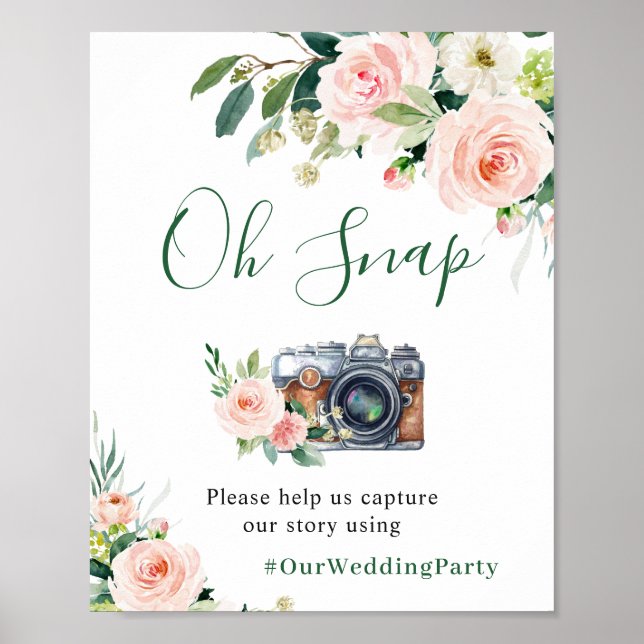 Affiche Oh Snap Elegant Blush Flowers rose Mariage (Devant)