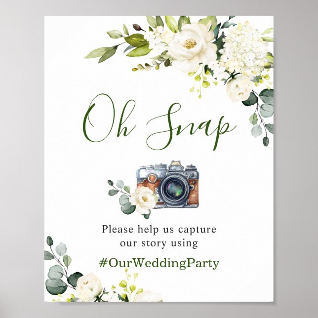 Affiche Oh Snap Elegant Eucalyptus White Roses Mariage (Devant)