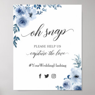 Affiche Oh Snap Hashtag Bohemian Dusty Blue Floral Sign
