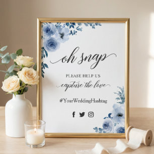 Affiche Oh Snap Hashtag Bohemian Dusty Blue Floral Sign